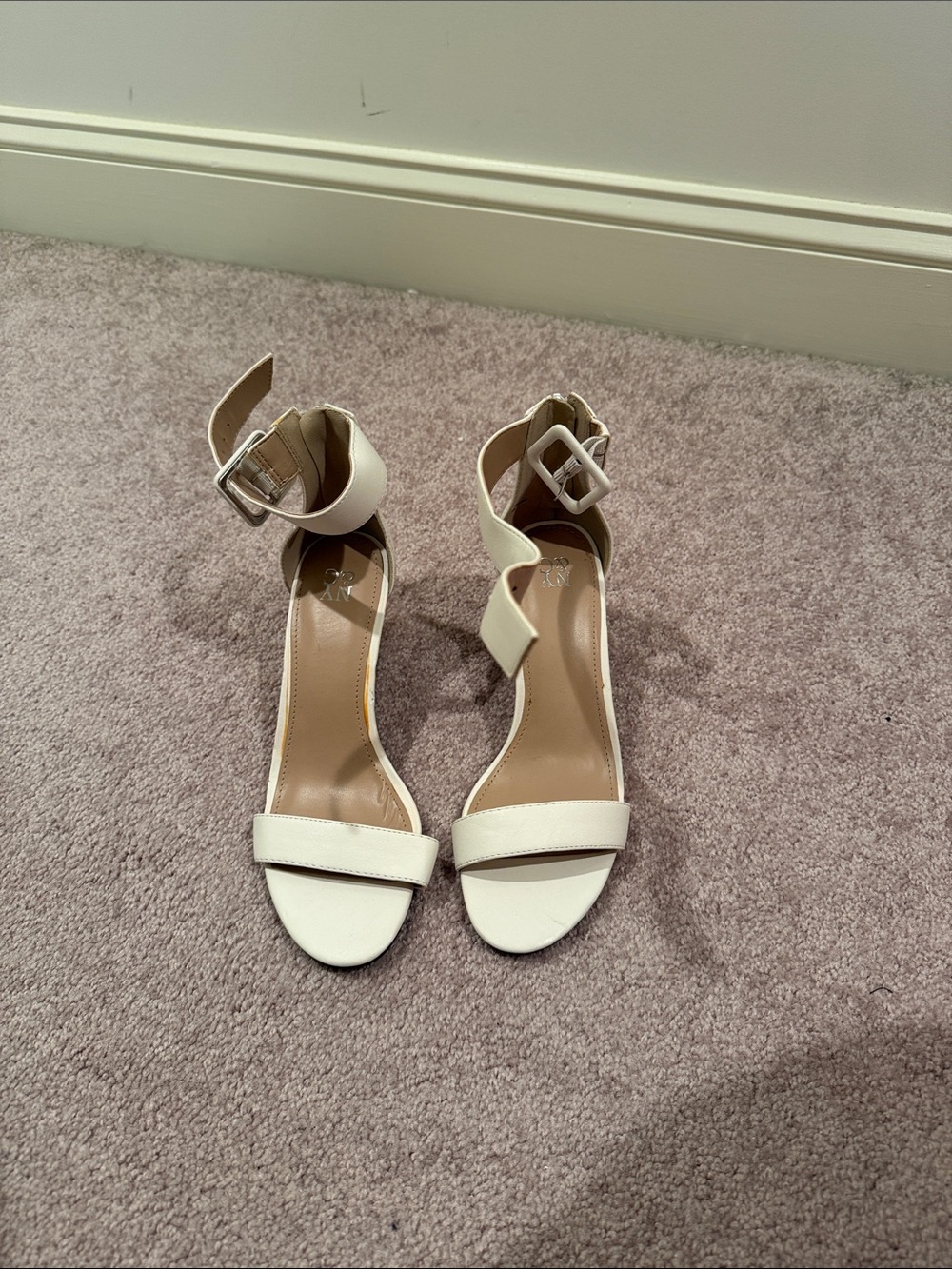 New York & Company Cream Ankle-Strap Heeled Sandals